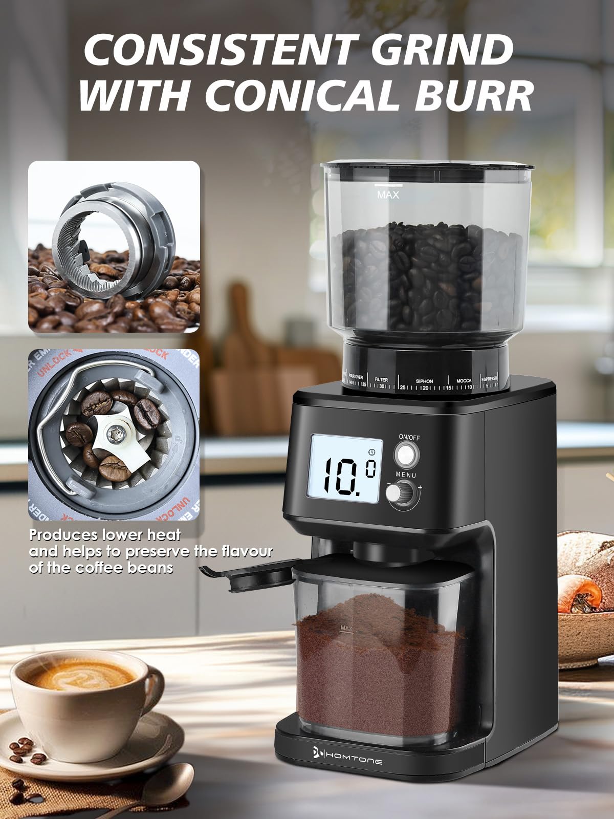 Conical Burr Espresso Coffee Grinder, 51 Settings, Stainless Steel K203248