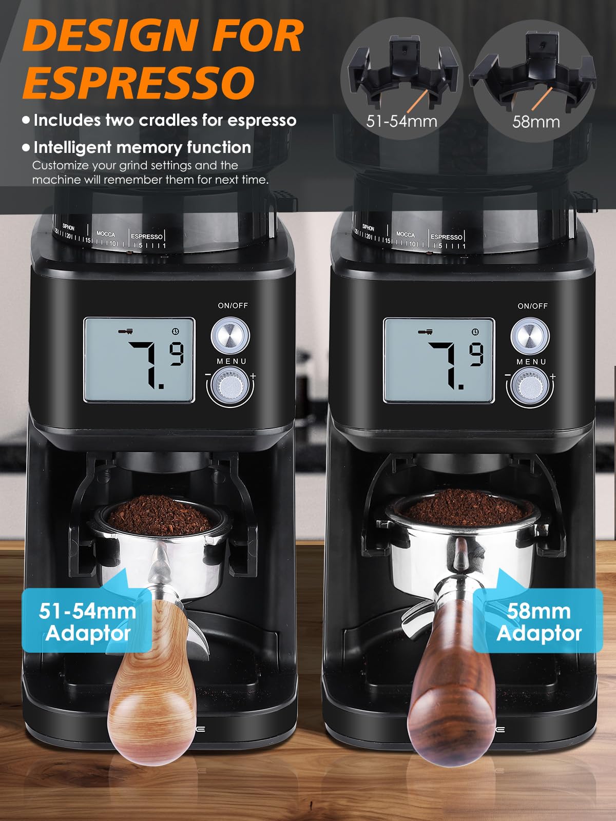 Conical Burr Espresso Coffee Grinder, 51 Settings, Stainless Steel K203248