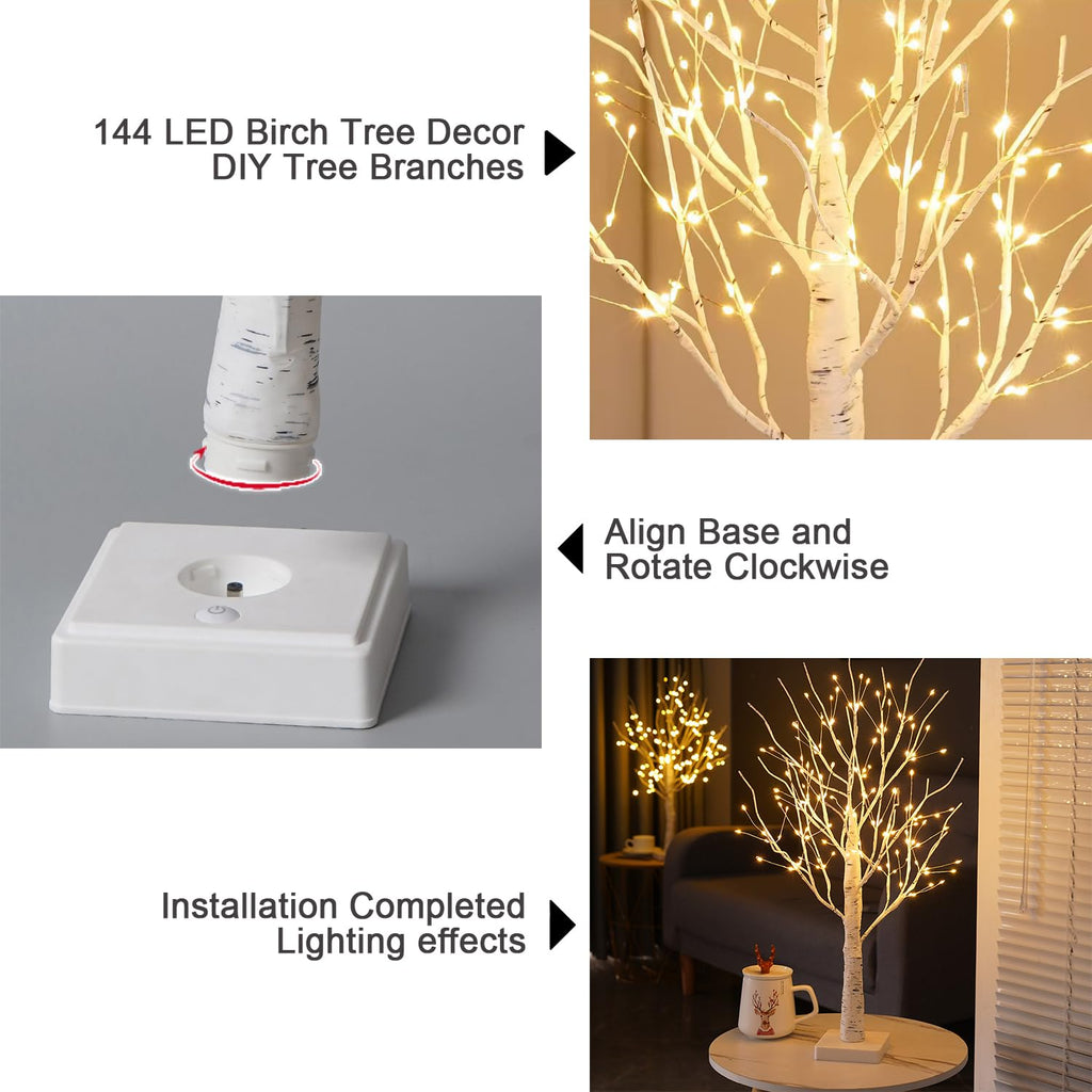 24" 2FT White Birch Tree with 144 LED Lights L776