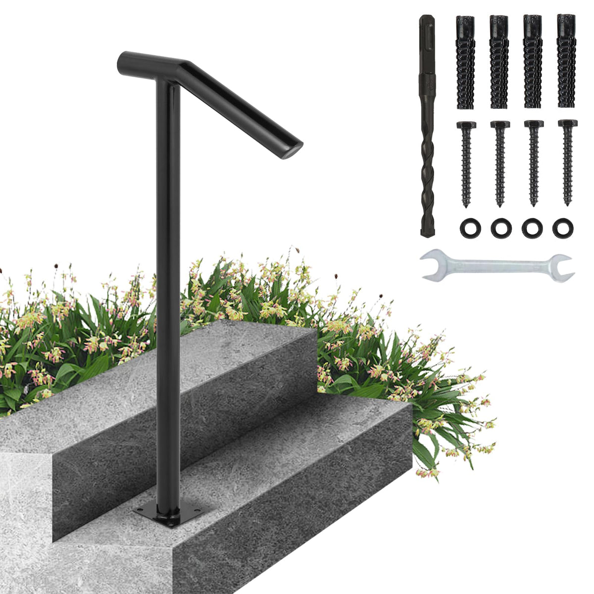 Black Steel Railing 330LBS Capacity Metal Handrails P7771