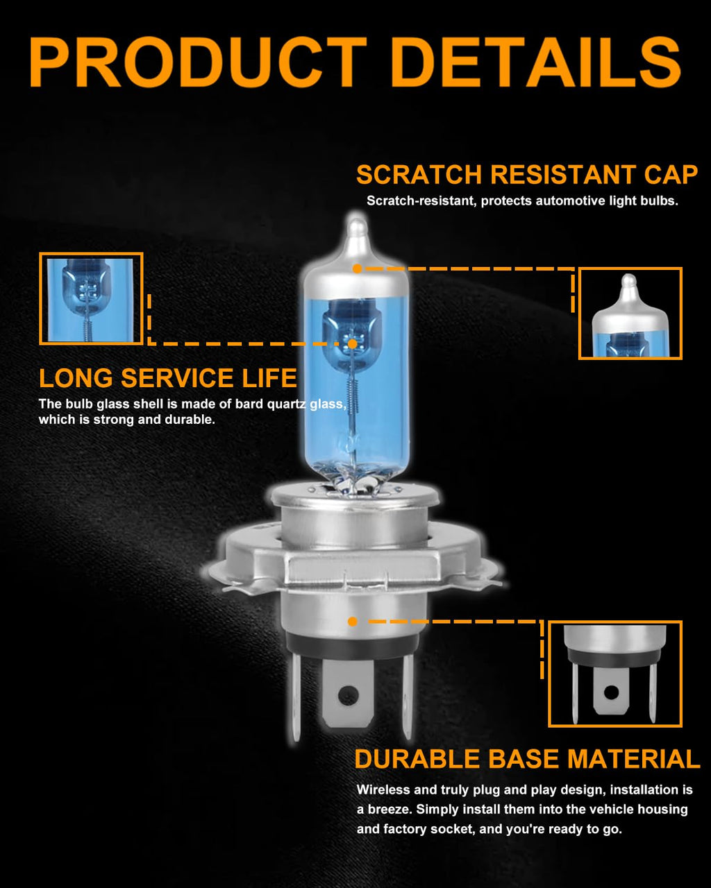 H4 Halogen Headlight Bulbs, Pack of 2 W35653
