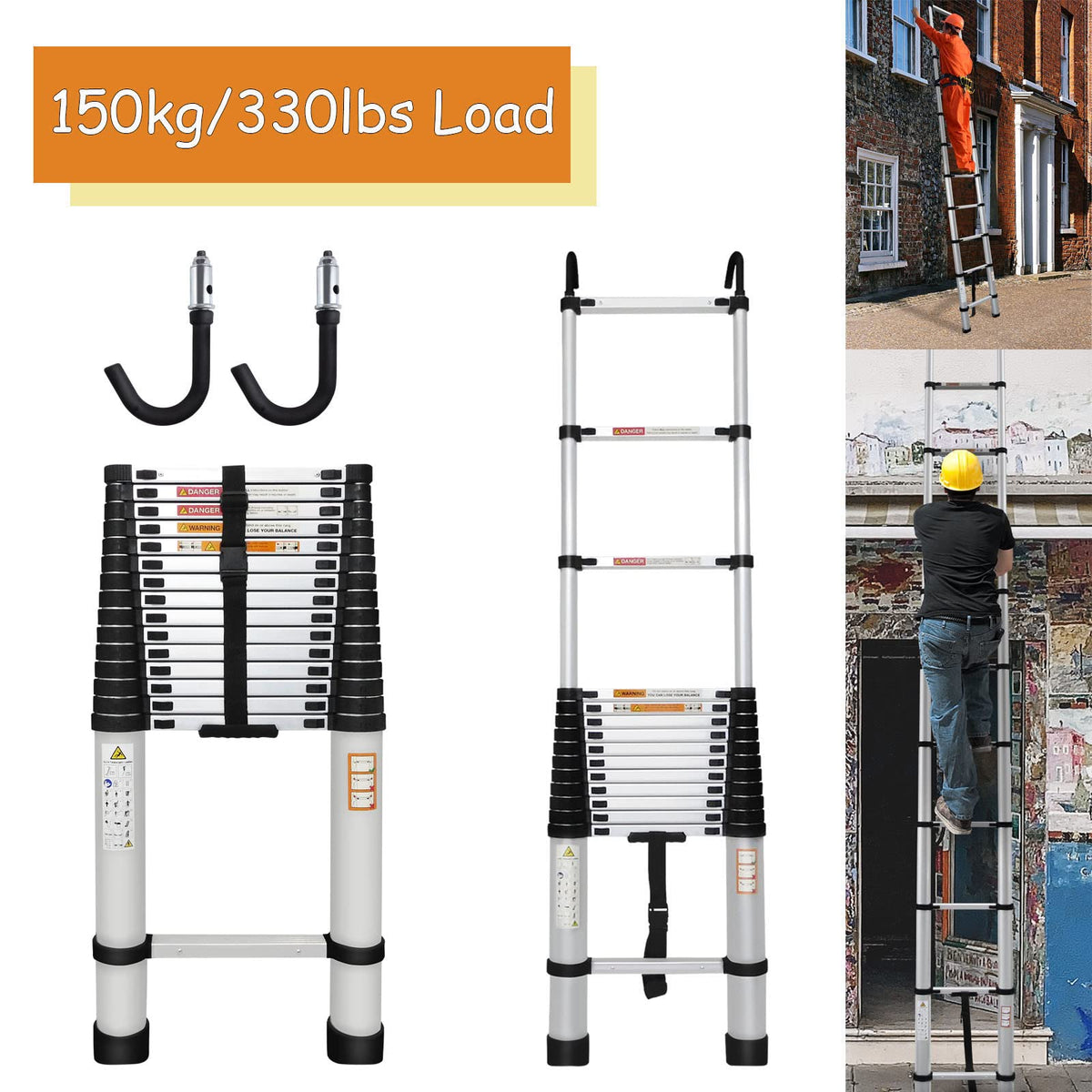 20.3ft Aluminum Telescoping Ladder with Hooks C562
