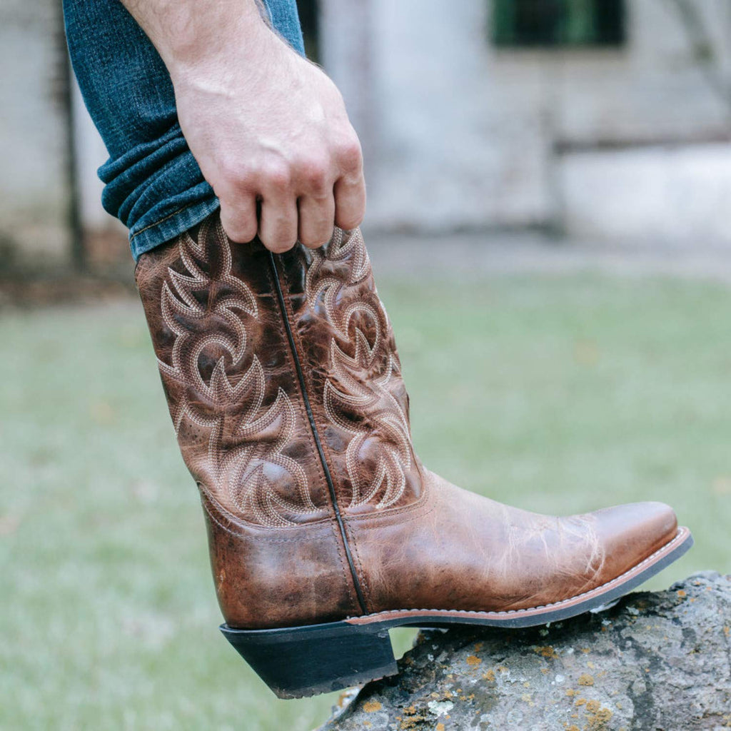 Brown Mid Calf Square Toe Pull On Boots B95444