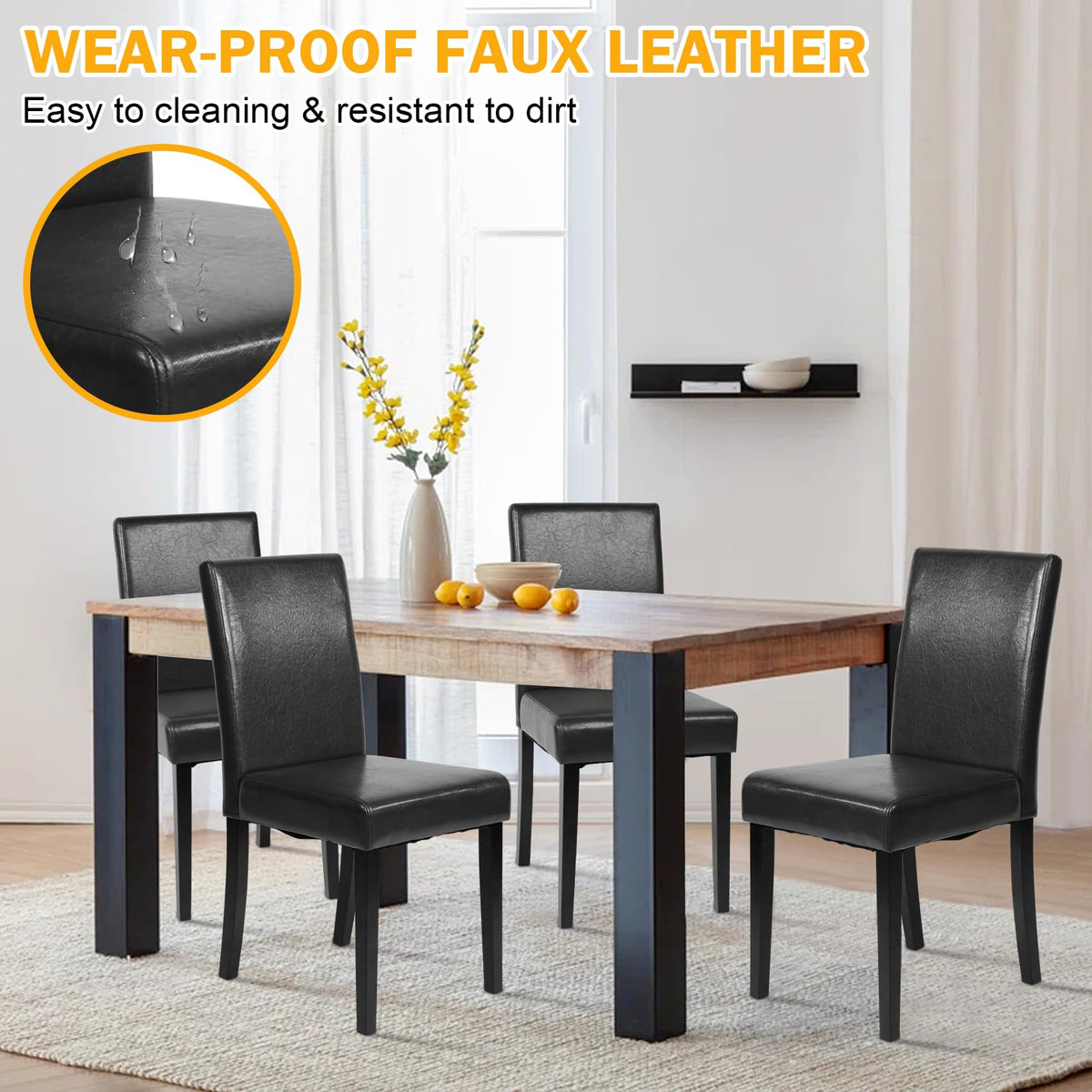 Black Faux Leather Upholstered Dining Chairs Set of 4 M708