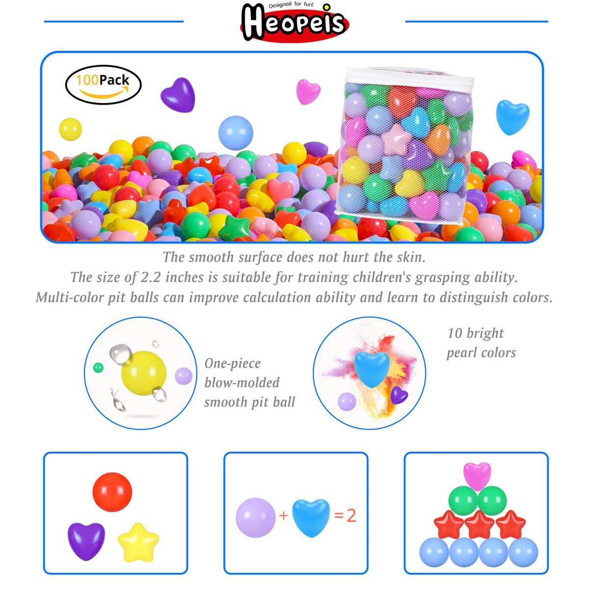Pack of 100 200 500 BPA Free Non-Toxic Crush Proof Play Balls L95431