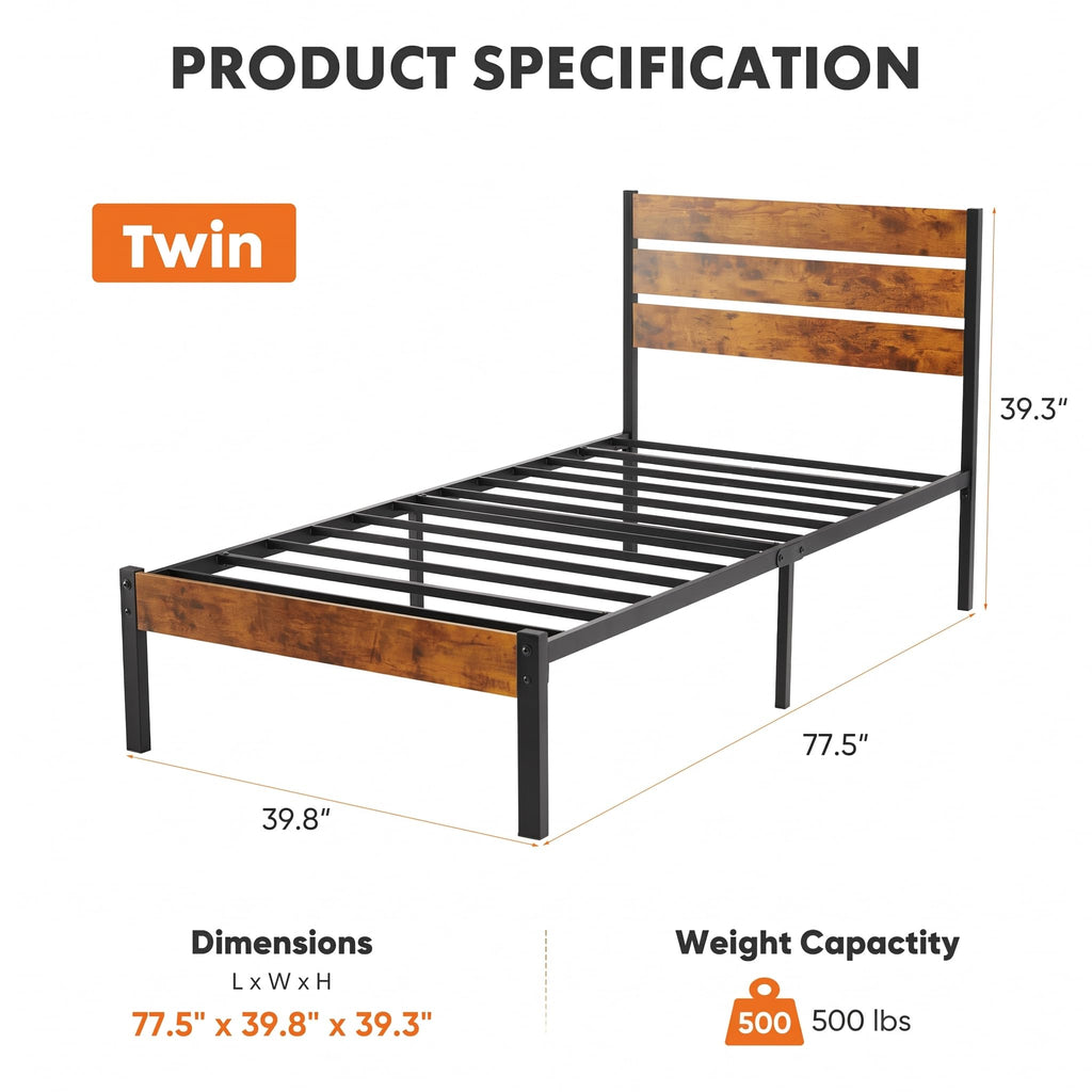 Twin Wood Bed Frame with Headboard L239729