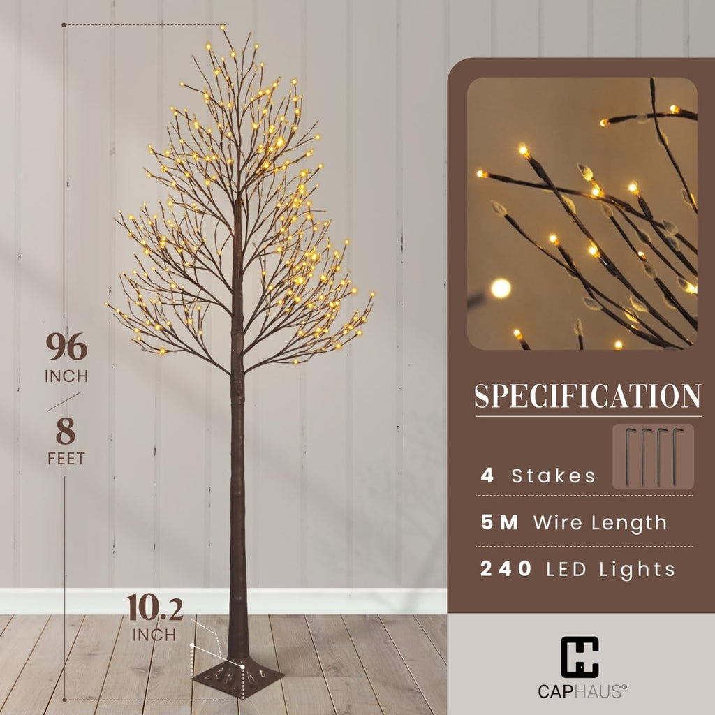8FT Lighted Willow Twig Tree with 240 Warm White LED Lights F7939
