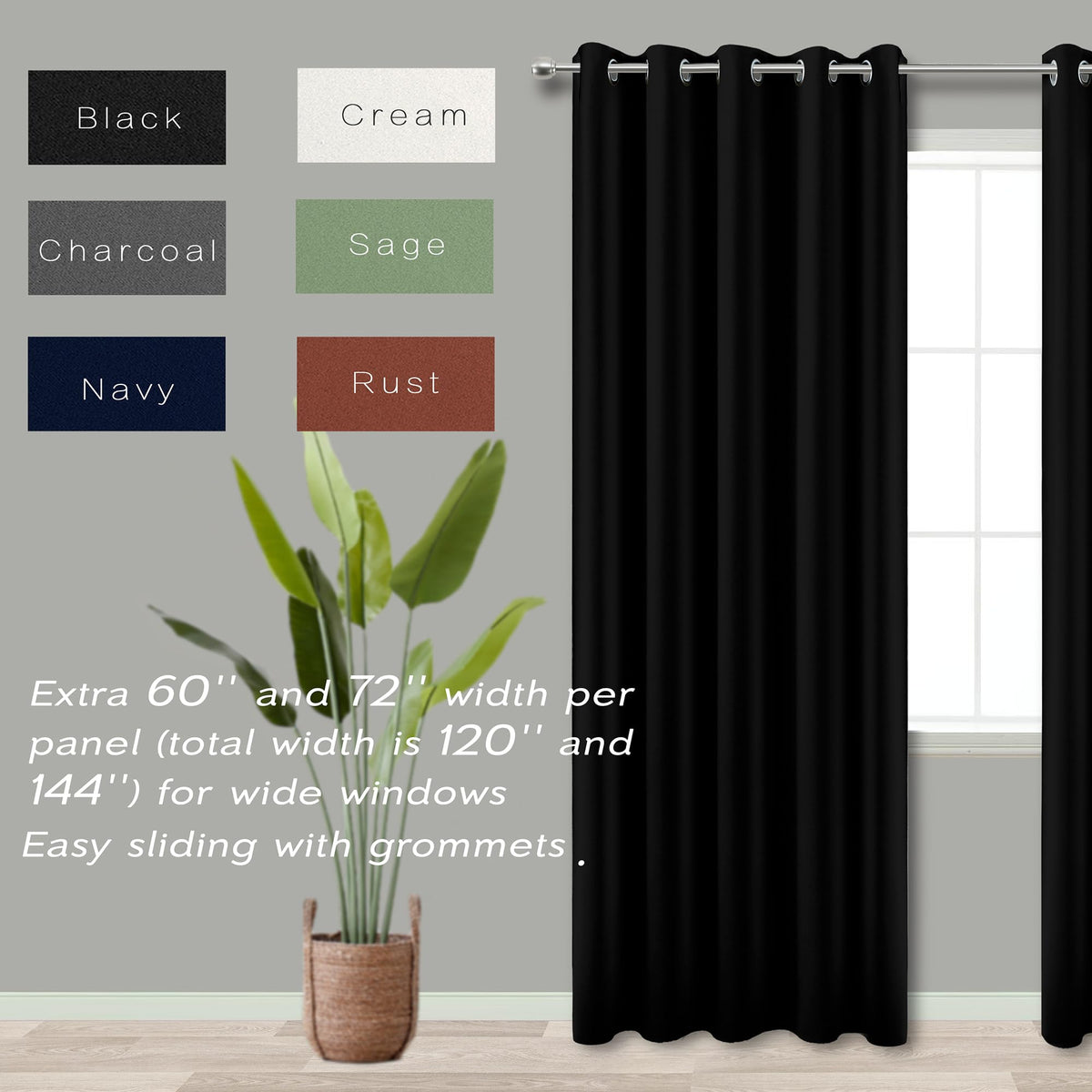 Blackout Curtains 72 Inch Extra Wide 2 Panels D80501