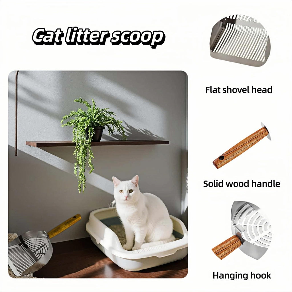 Stainless Steel Cat Litter Scoop with Wood Handle B61601