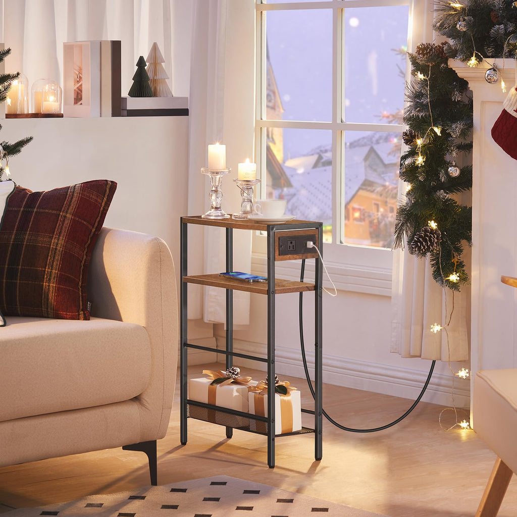 Small Narrow Side Table with Charging Station and Storage Shelf P485644