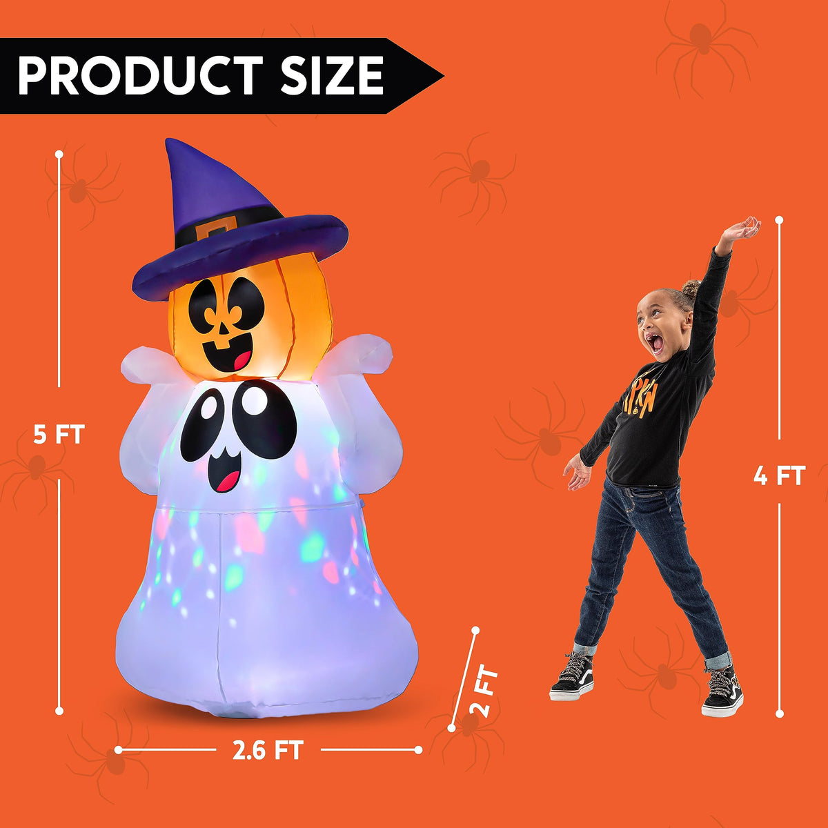 5 FT Halloween Inflatable Ghost with Colorful LEDs I474063