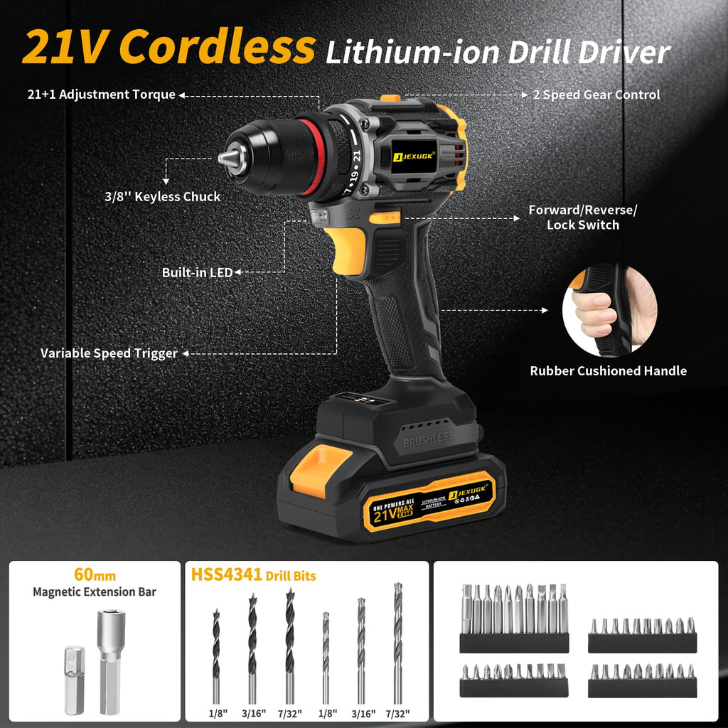 Cordless Drill Set 21V Brushless with 2 x 2.0Ah Battery B850
