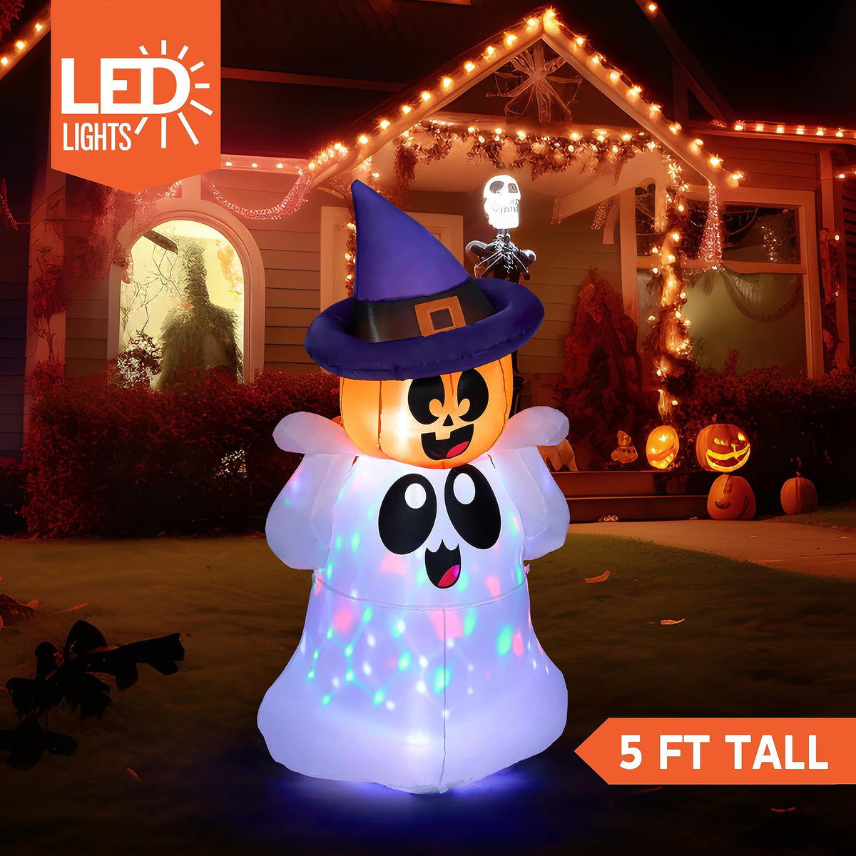 5 FT Halloween Inflatable Ghost with Colorful LEDs I474063