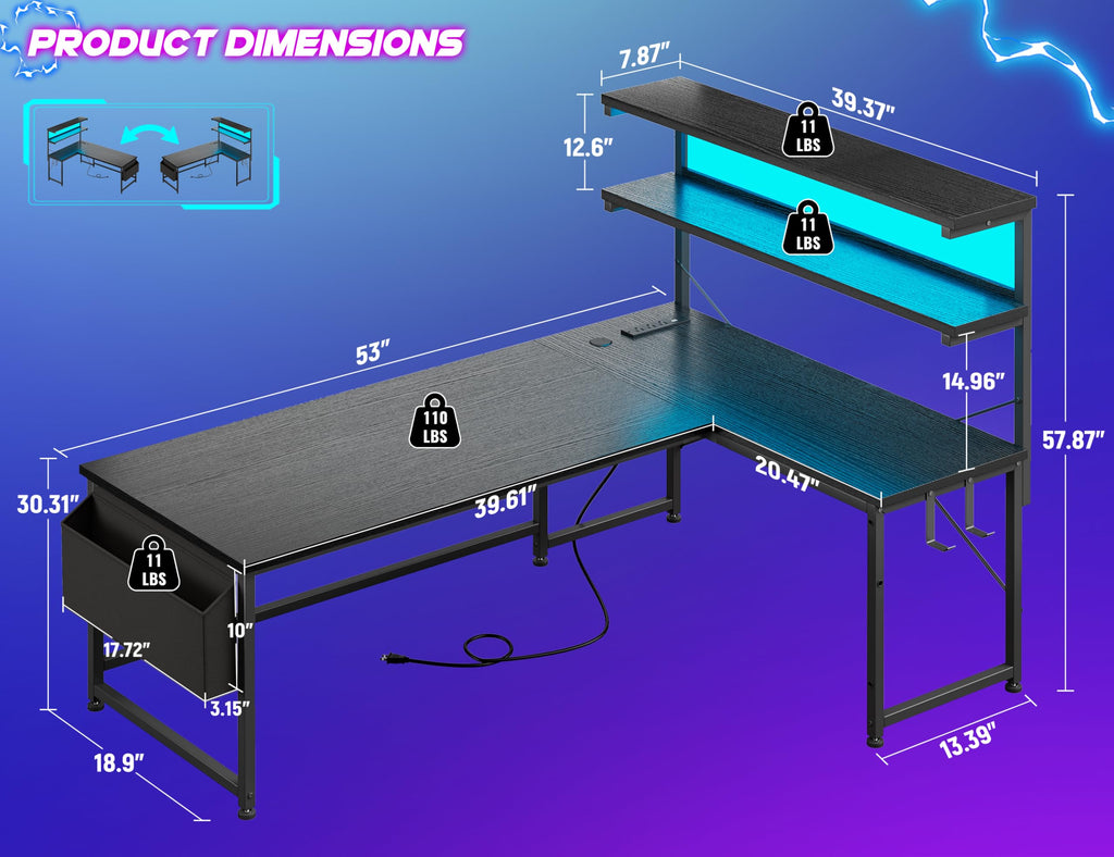 53" L Shaped Gaming Desk Z9179