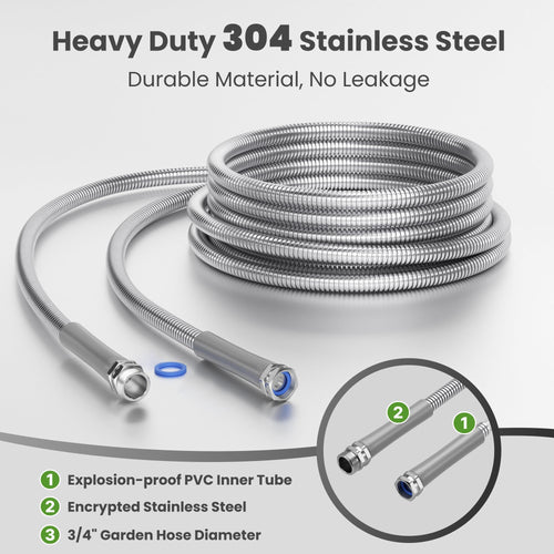 100ft Stainless Steel Garden Hose with Spray Nozzle T652660