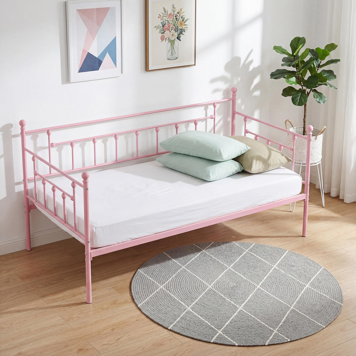 Twin Size Metal Daybed Frame with Headboard K673