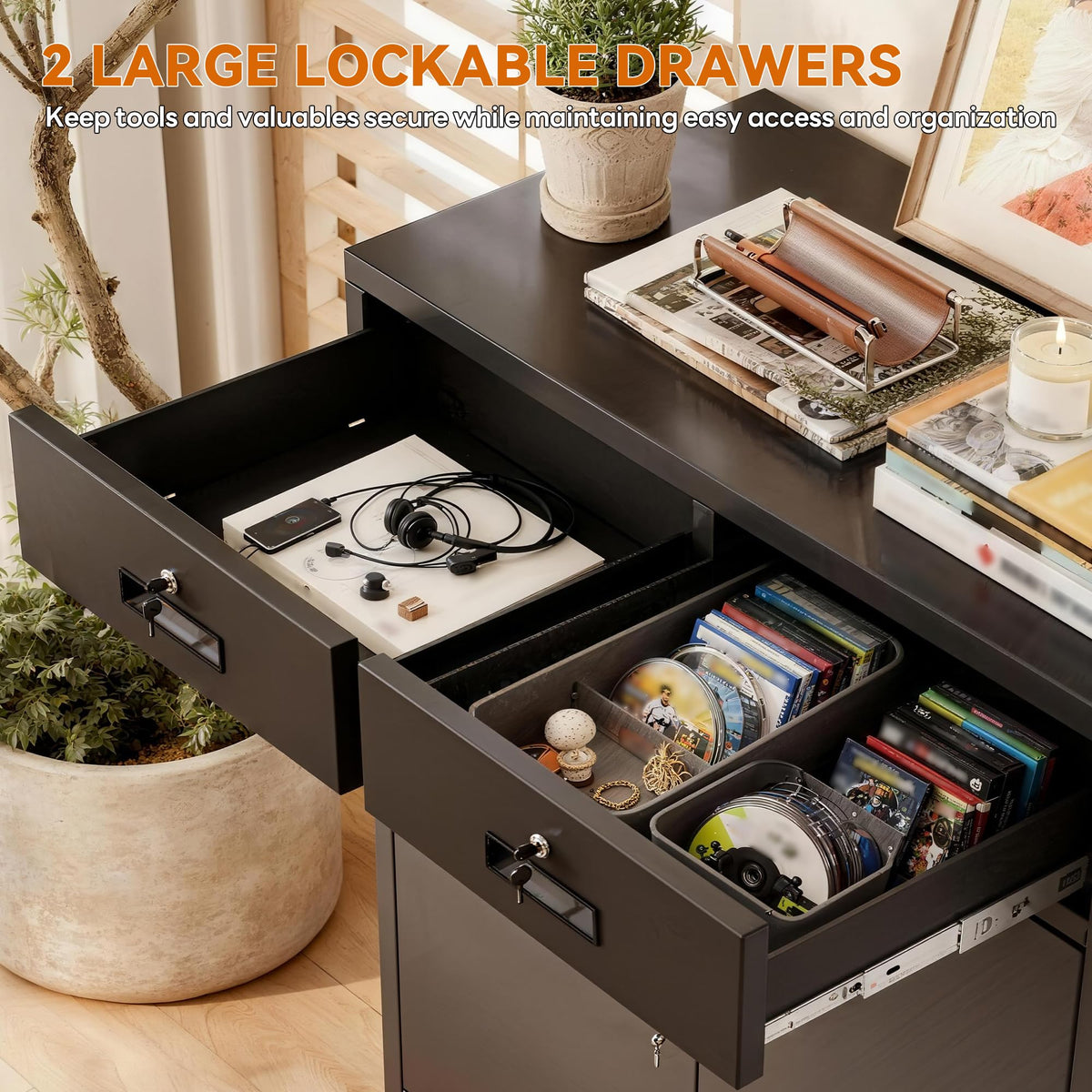 Black Metal Storage Cabinet with 2 Drawers E358914