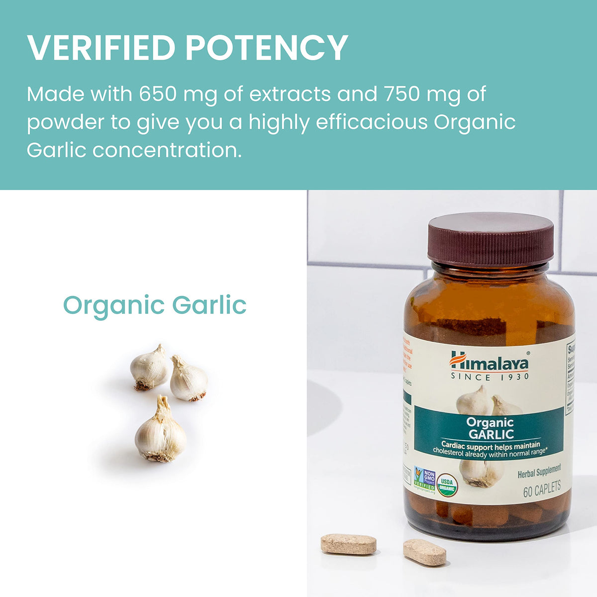 USDA Organic Garlic Supplements 1400 mg 60 Caplets P405904