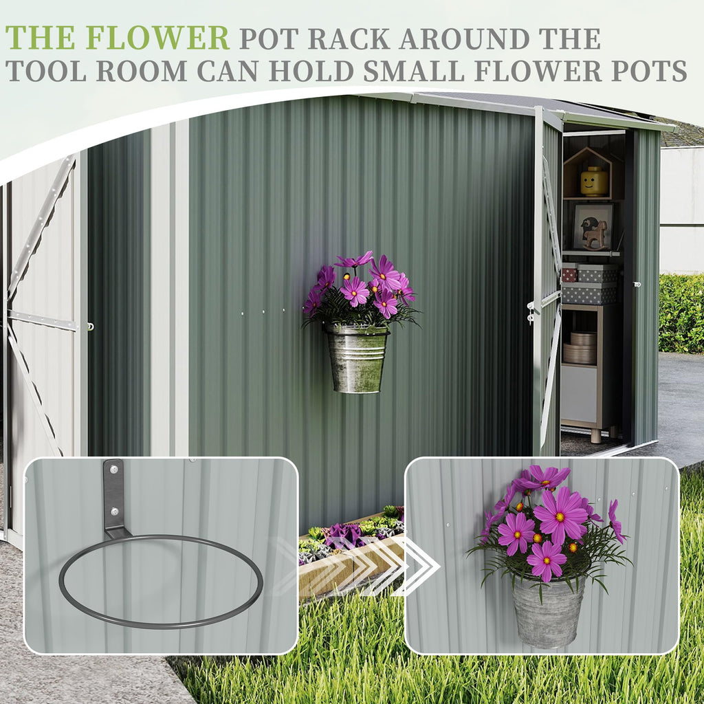 10x12 FT Metal Storage Shed with Lockable Doors and Sloped Roof A207126