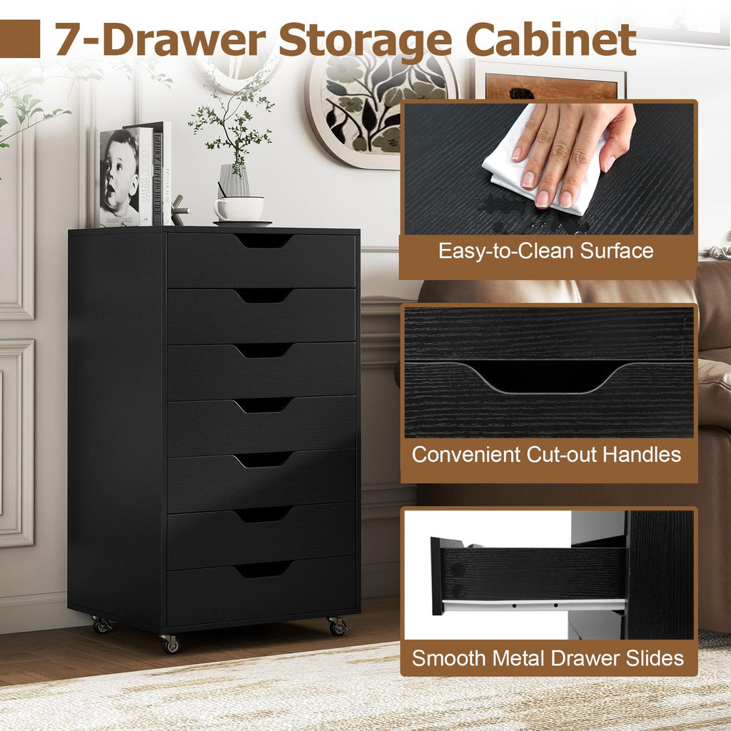7 Drawer Wooden Storage Cabinet with Casters M86739