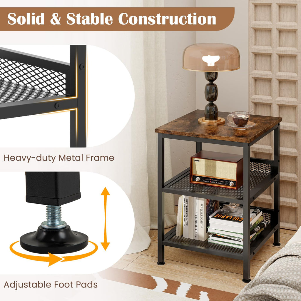 3-Tier End Table Set of 2 with Mesh Storage Shelves Y38786