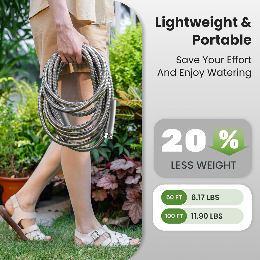 100ft Stainless Steel Garden Hose with Spray Nozzle T652660