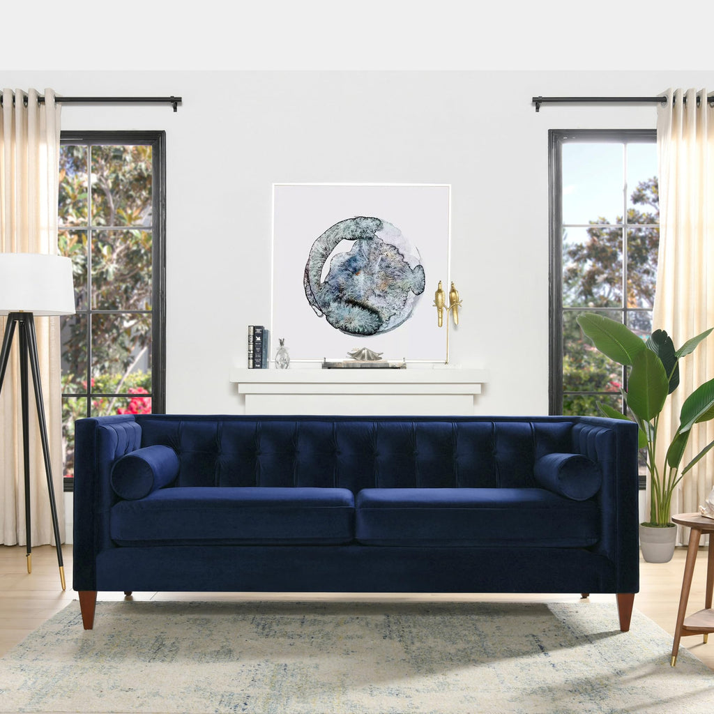 84" Navy Blue Tufted Velvet Sofa V65463