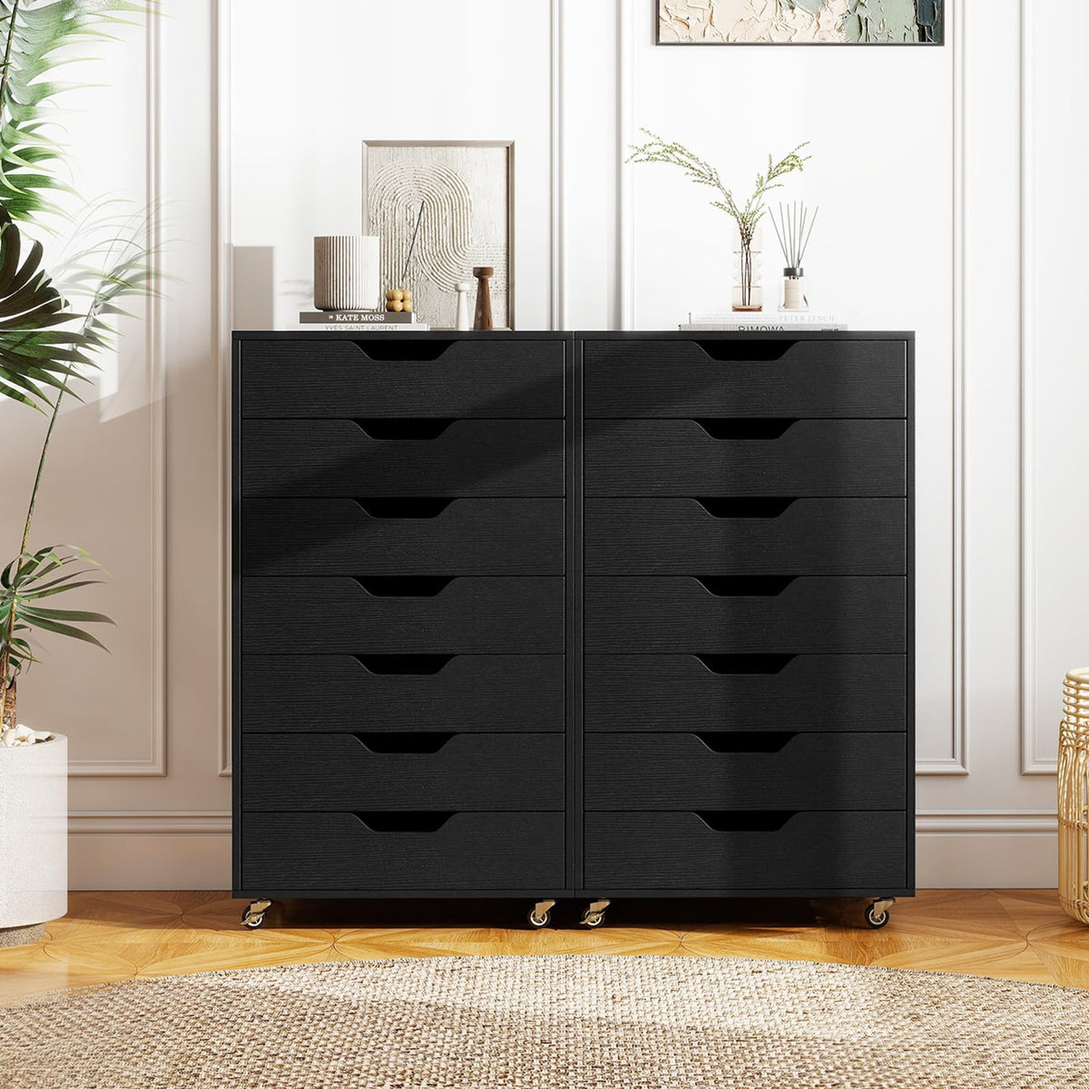 7 Drawer Wooden Storage Cabinet with Casters M86739