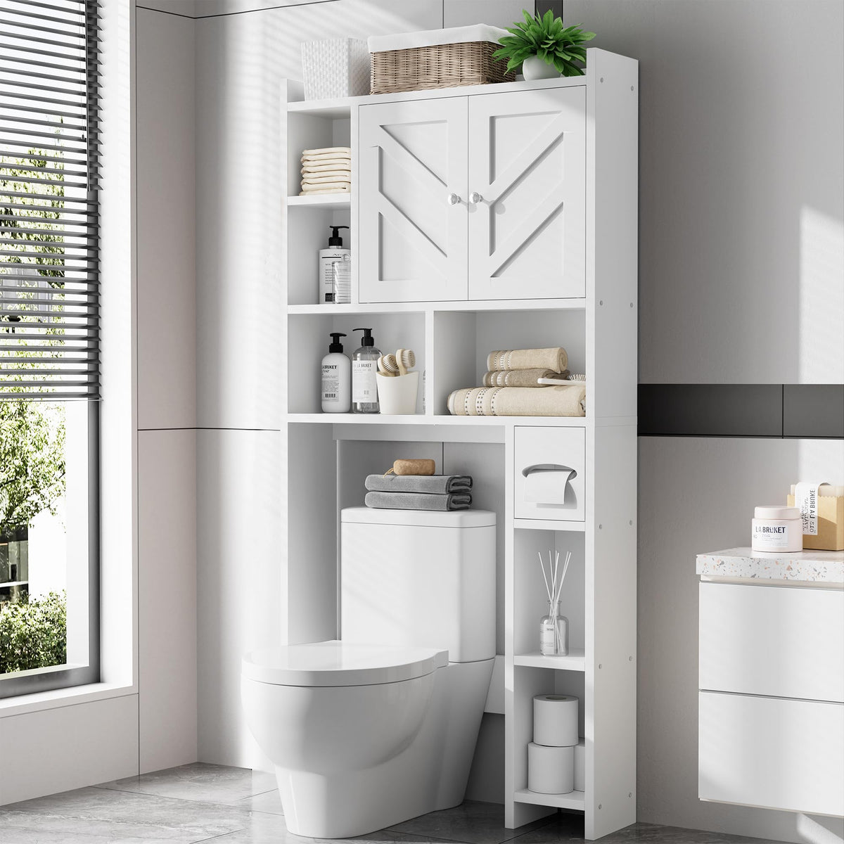 White Over the Toilet Storage Cabinet with Adjustable Shelf C63184