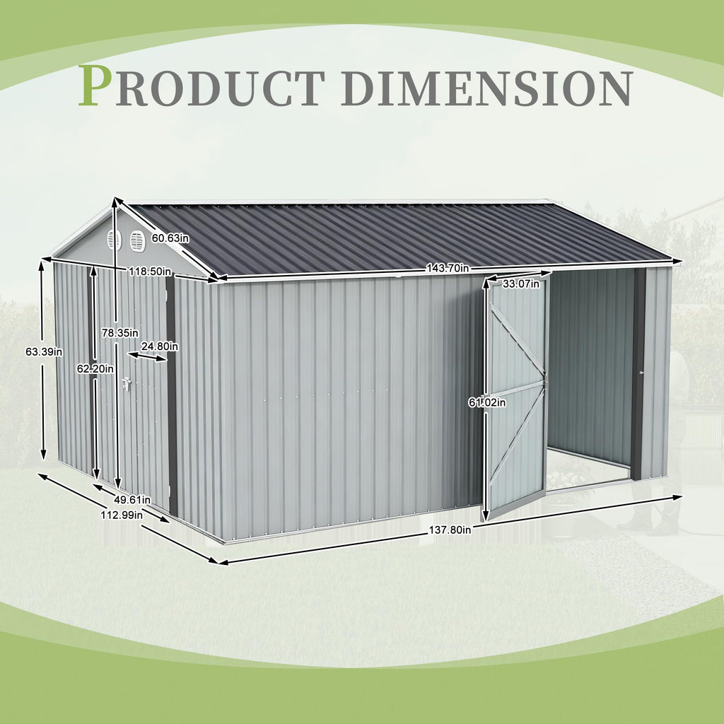 10x12 FT Metal Storage Shed with Lockable Doors and Sloped Roof A207126