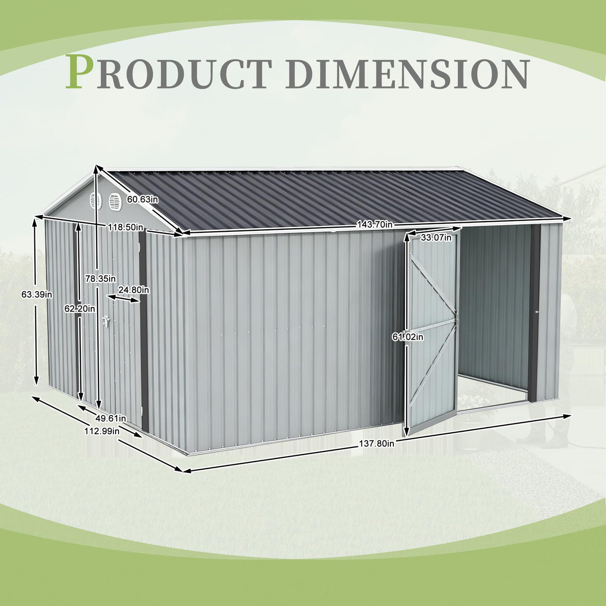 10x12 FT Metal Storage Shed with Lockable Doors and Sloped Roof A207126