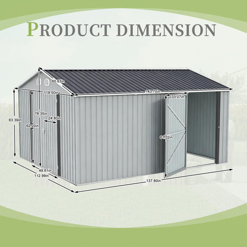 10x12 FT Metal Storage Shed with Lockable Doors and Sloped Roof A207126
