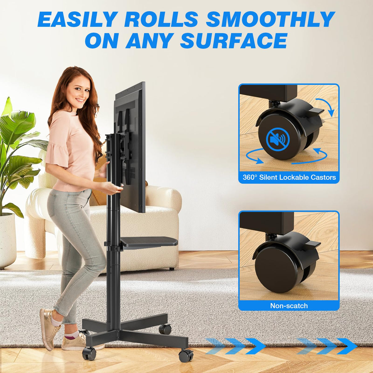 Rolling TV Stand with Laptop Shelf, Height Adjustable up to 88lbs G1426