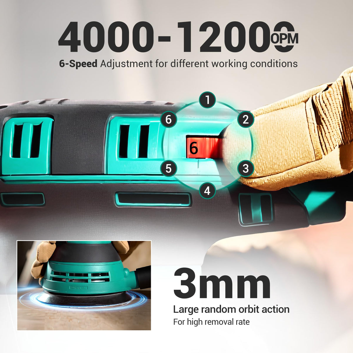 3.0 AMP Corded Random Orbital Sander 6 Speeds 5-Inch U6116