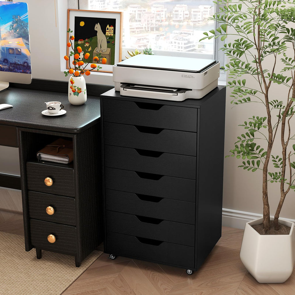 7 Drawer Wooden Storage Cabinet with Casters M86739