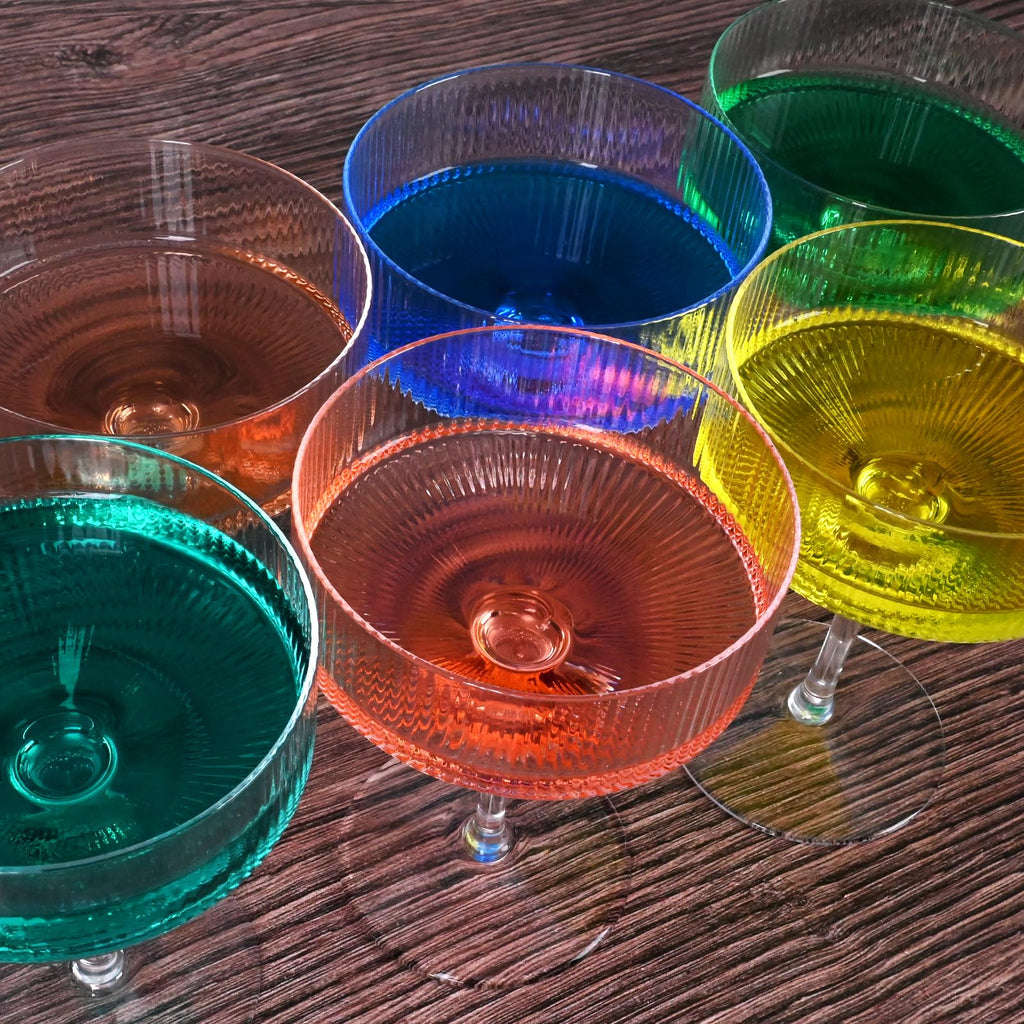 Ribbed Coupe Glasses Set of 6 Crystal Handmade 10Oz A873