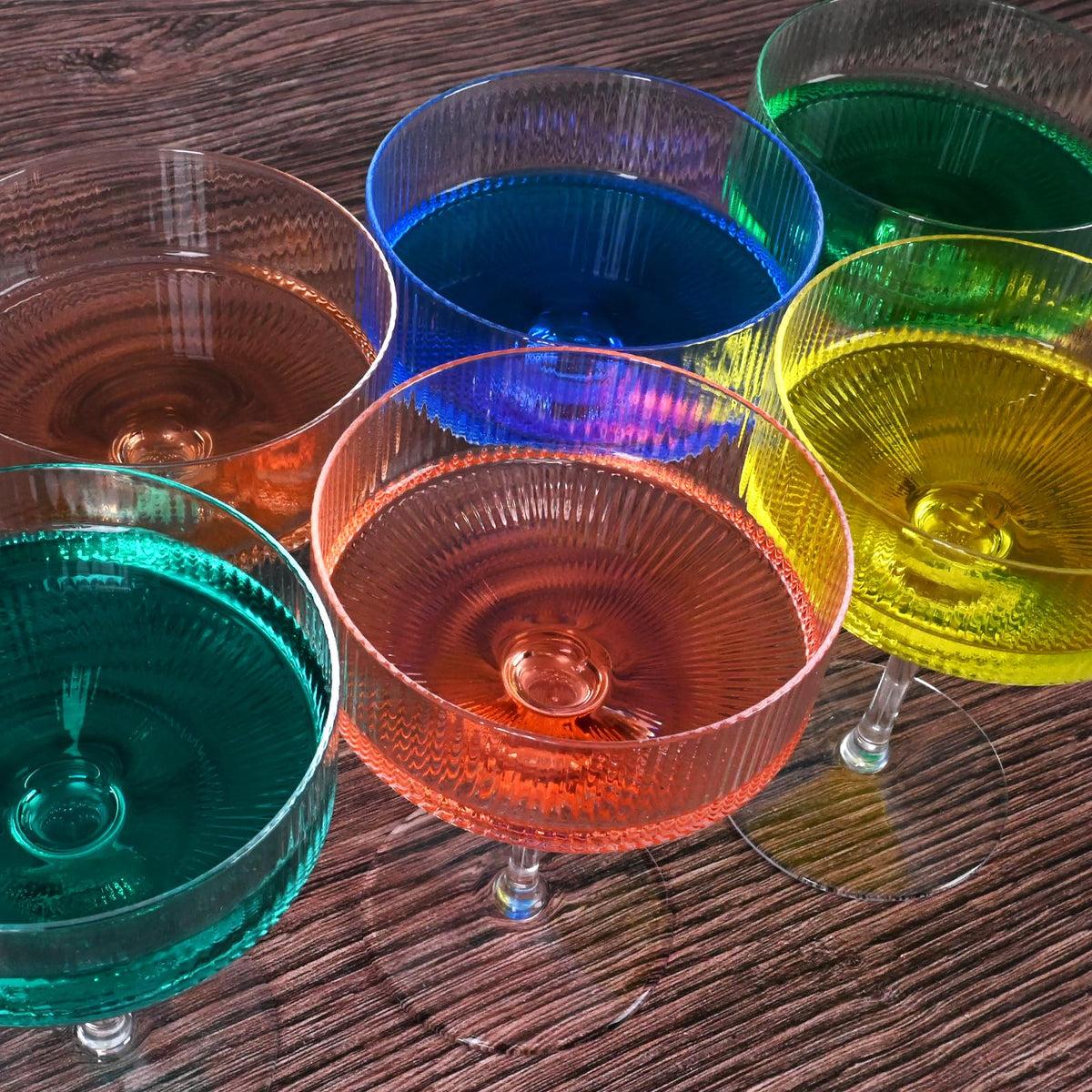 Ribbed Coupe Glasses Set of 6 Crystal Handmade 10Oz A873