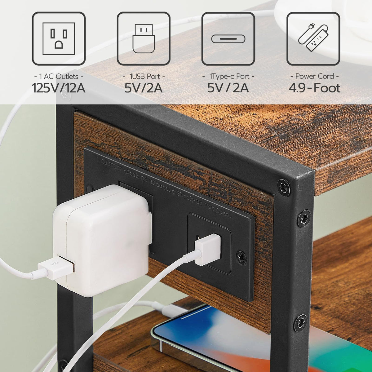 Small Narrow Side Table with Charging Station and Storage Shelf P485644