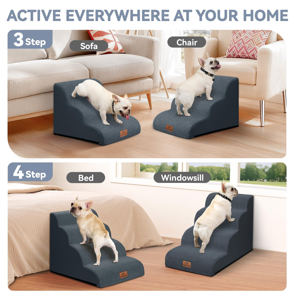 Dark Grey 3 Steps Nonslip Dog Ramp and Stairs V265