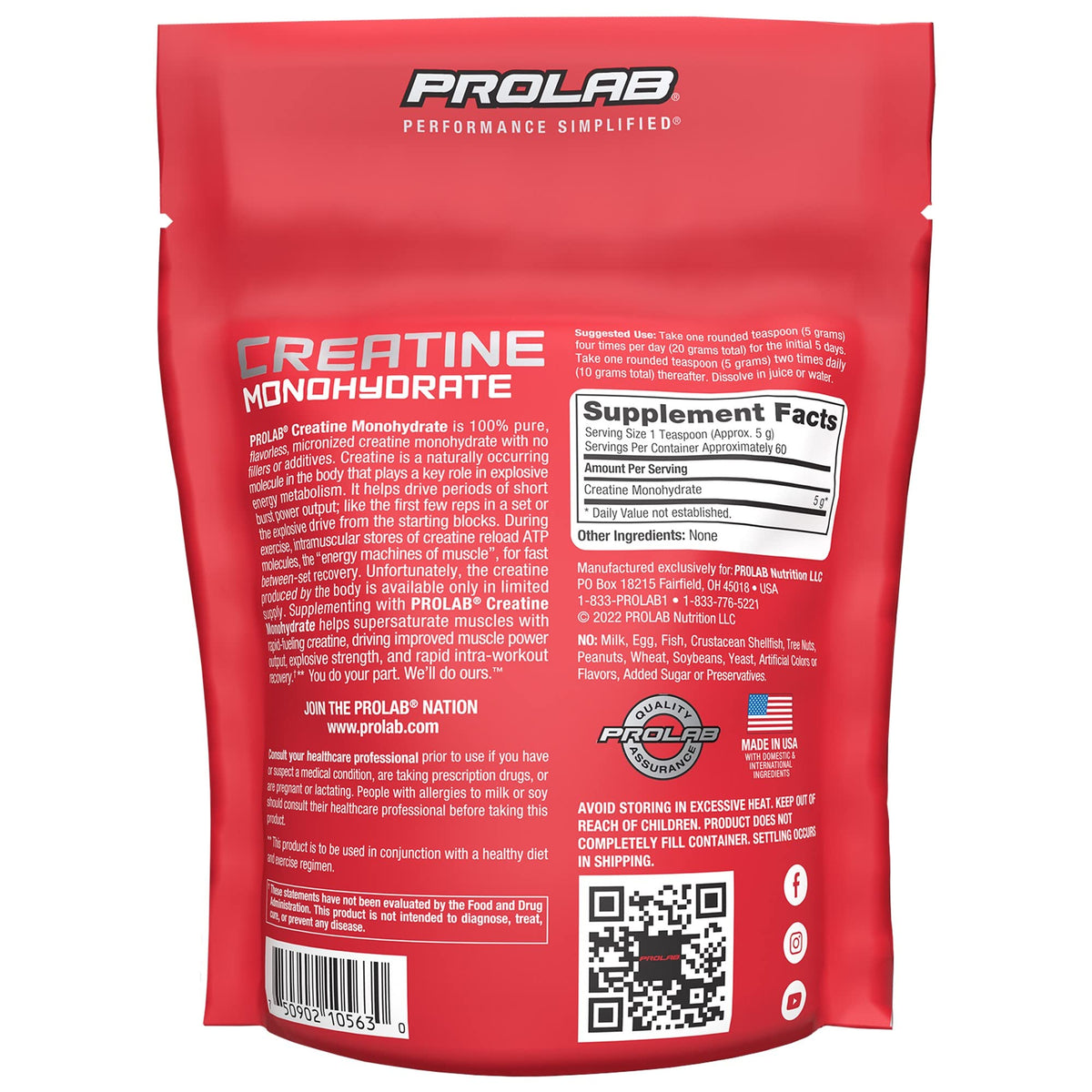 Creatine Monohydrate Powder 5g 300g 60 Servings L58658