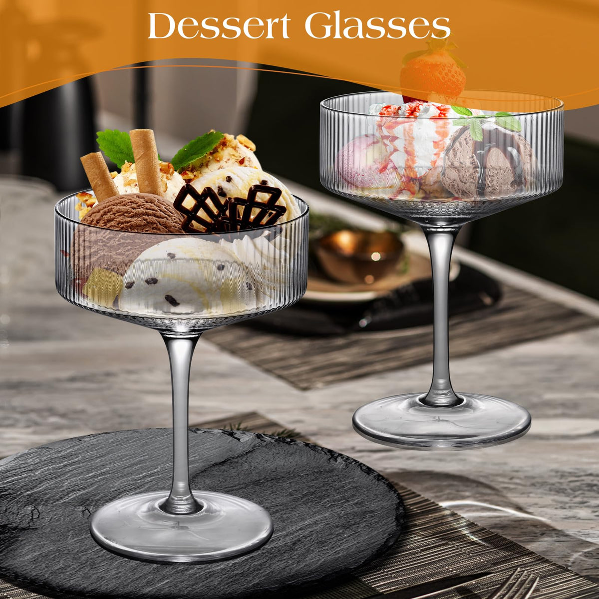 Ribbed Coupe Glasses Set of 6 Crystal Handmade 10Oz A873