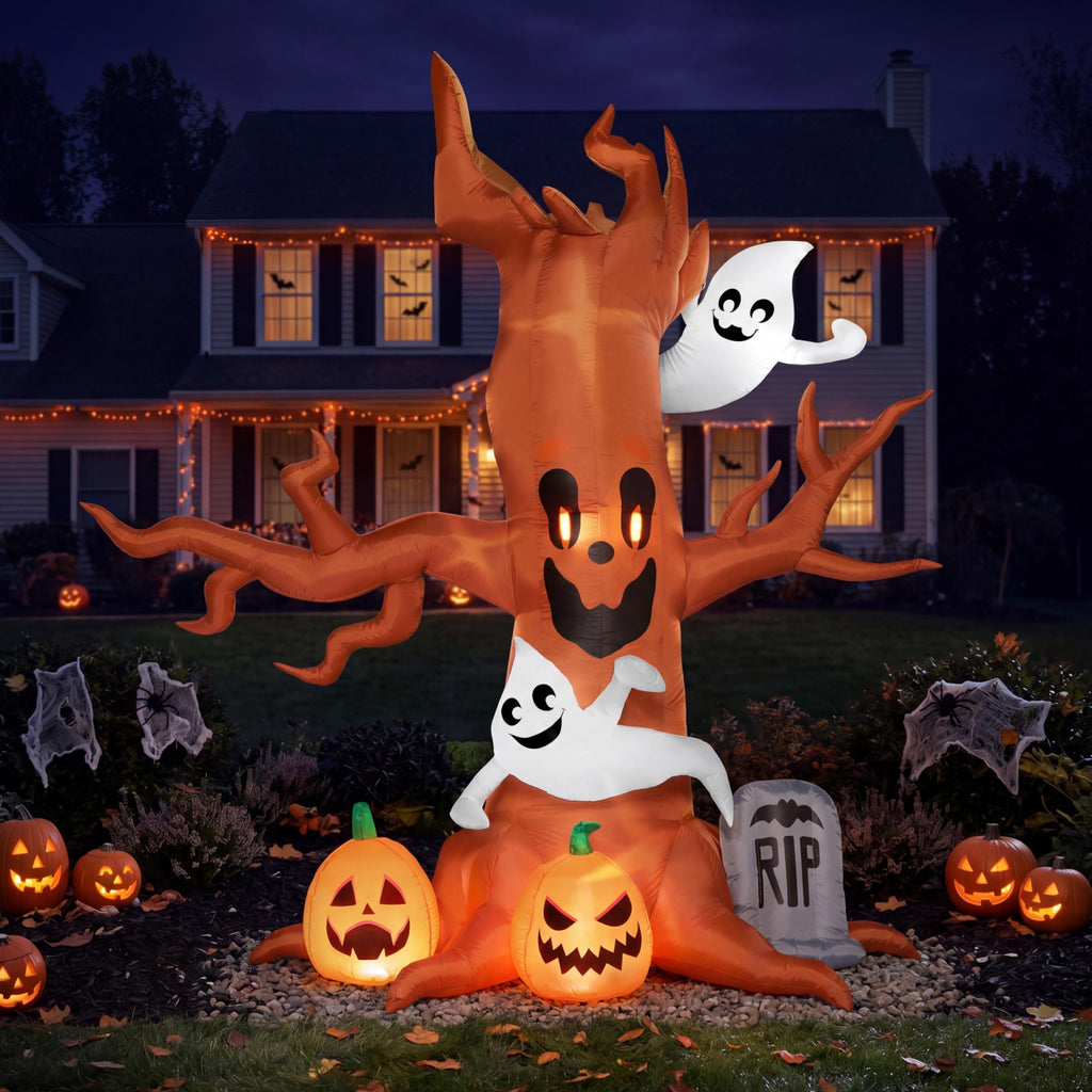 8FT Halloween Inflatable Tree with Ghost Pumpkin and Tombstone Z52700
