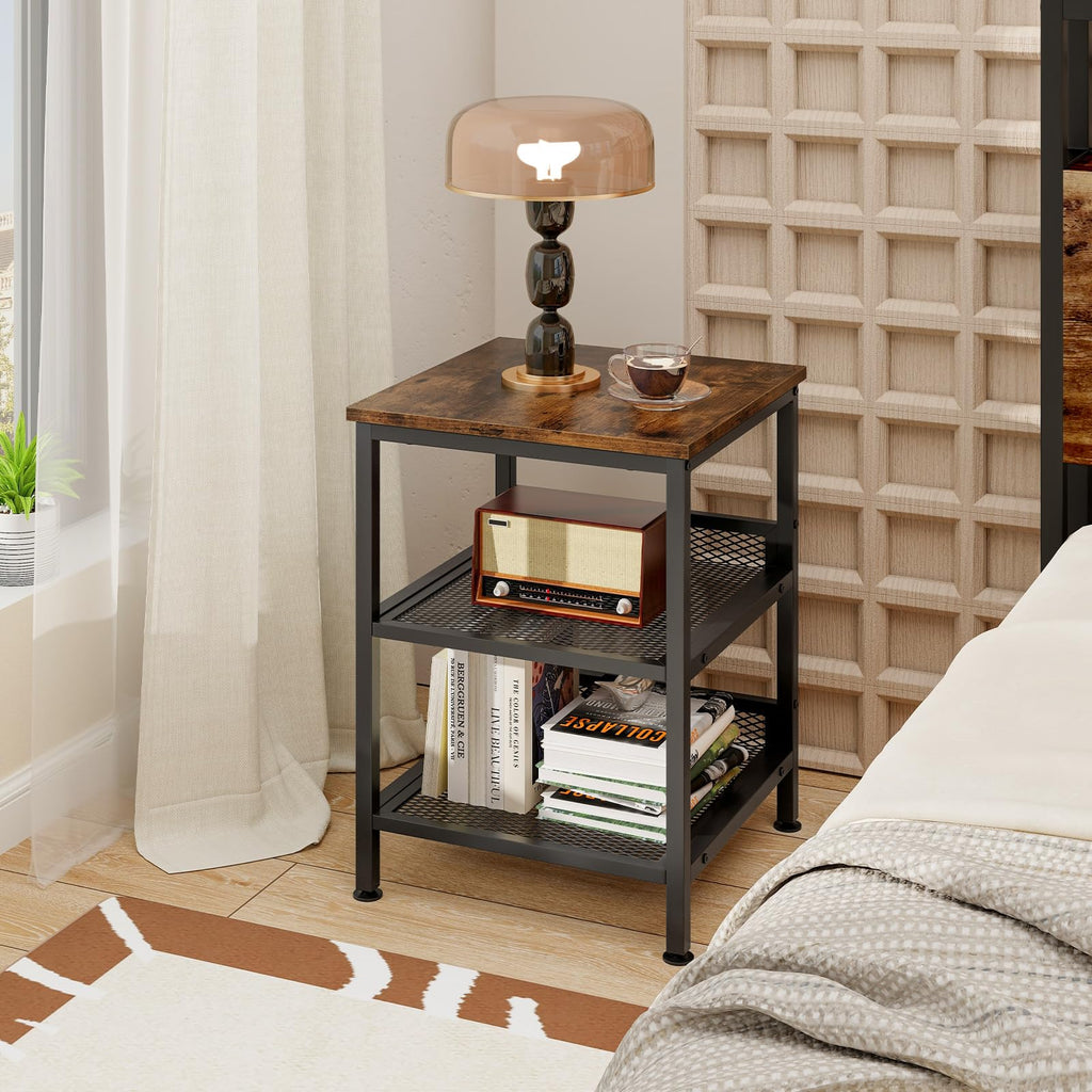 3-Tier End Table Set of 2 with Mesh Storage Shelves Y38786