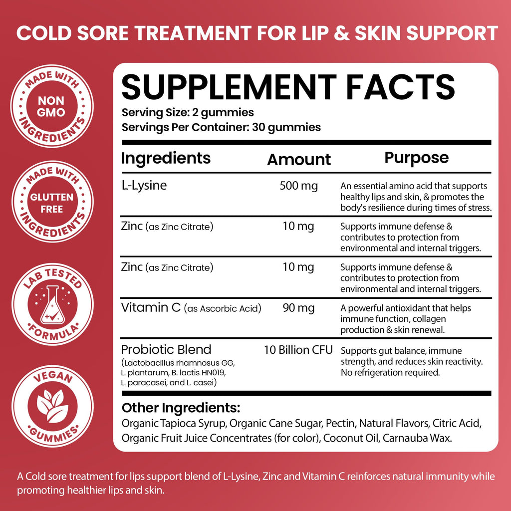 Cold Sore Treatment with L-Lysine, Zinc & Vitamin C W7702