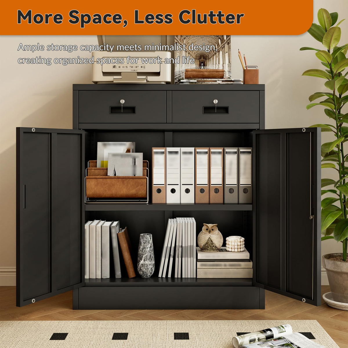 Black Metal Storage Cabinet with 2 Drawers E358914