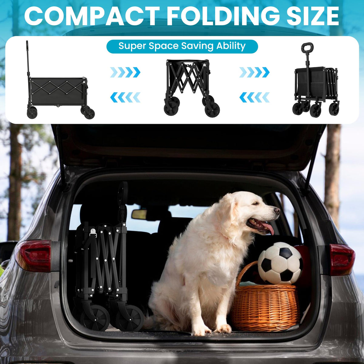 Collapsible Wagon with Tailgate, 350lbs Capacity Q58668