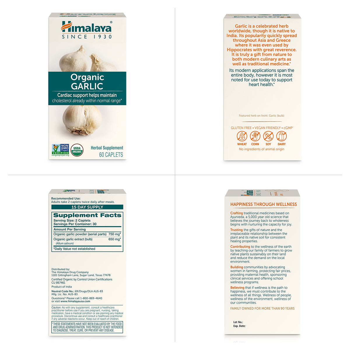 USDA Organic Garlic Supplements 1400 mg 60 Caplets P405904