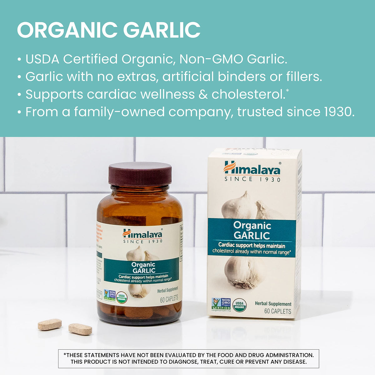 USDA Organic Garlic Supplements 1400 mg 60 Caplets P405904