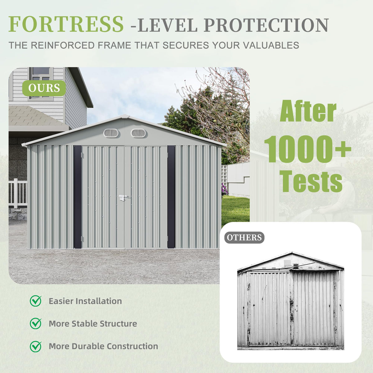 10x12 FT Metal Storage Shed with Lockable Doors and Sloped Roof A207126