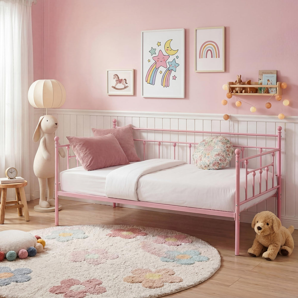 Twin Size Metal Daybed Frame with Headboard K673